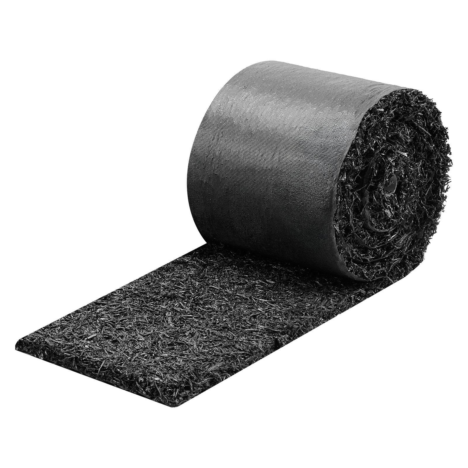 VEVOR Rubber Mulch Mat Roll, 2 Rolls 140 x 4.5 in, Recycled Rubber Permanent Mulch Edging Border, Natural-Looking Flower Barrier with Stakes, 0.5 in Thick Cuttable Garden Edgings for Landscaping