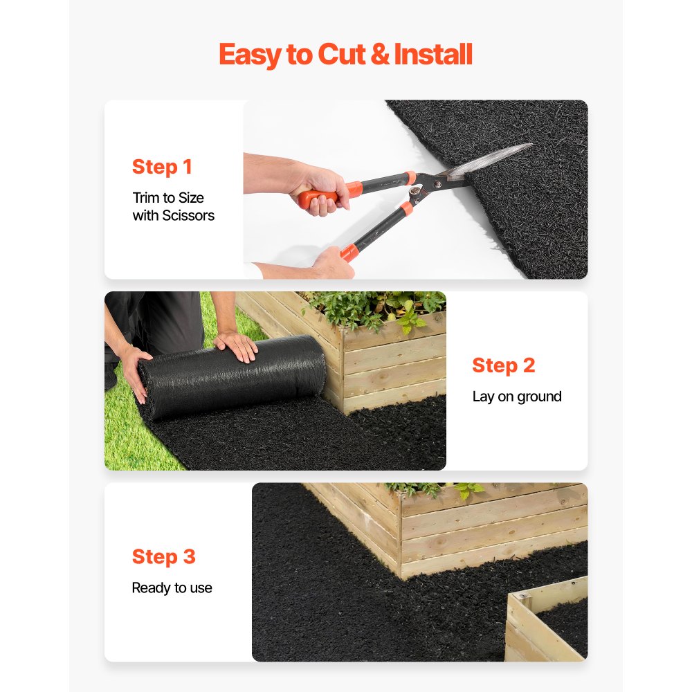 VEVOR Rubber Mulch Mat Roll, 244 x 61cm Recycled Rubber Mulch Mat, 0.5 Thick Cuttable, Reduced Weed Growth, Natural-Looking Weed Barrier Mat, Permanent Walkway Pathway for Landscaping