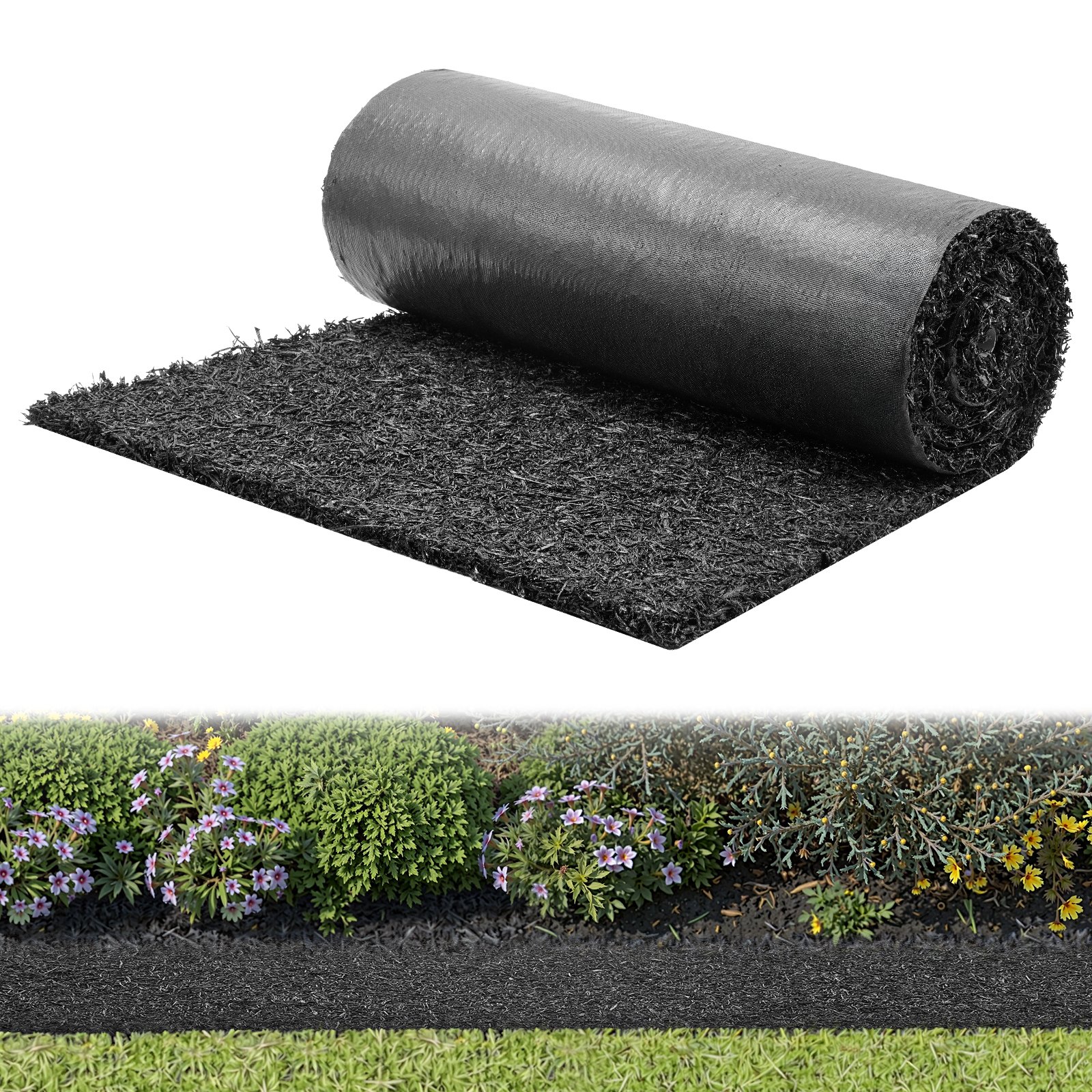 VEVOR Rubber Mulch Mat Roll, 244 x 61cm Recycled Rubber Mulch Mat, 0.5 Thick Cuttable, Reduced Weed Growth, Natural-Looking Weed Barrier Mat, Permanent Walkway Pathway for Landscaping