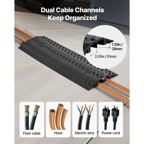 Driveway Hose Protector & Cable Ramp – Heavy-Duty 39.4″ X 5.1″ PVC Cord Cover For Driveways, Sidewalks, Garages & More