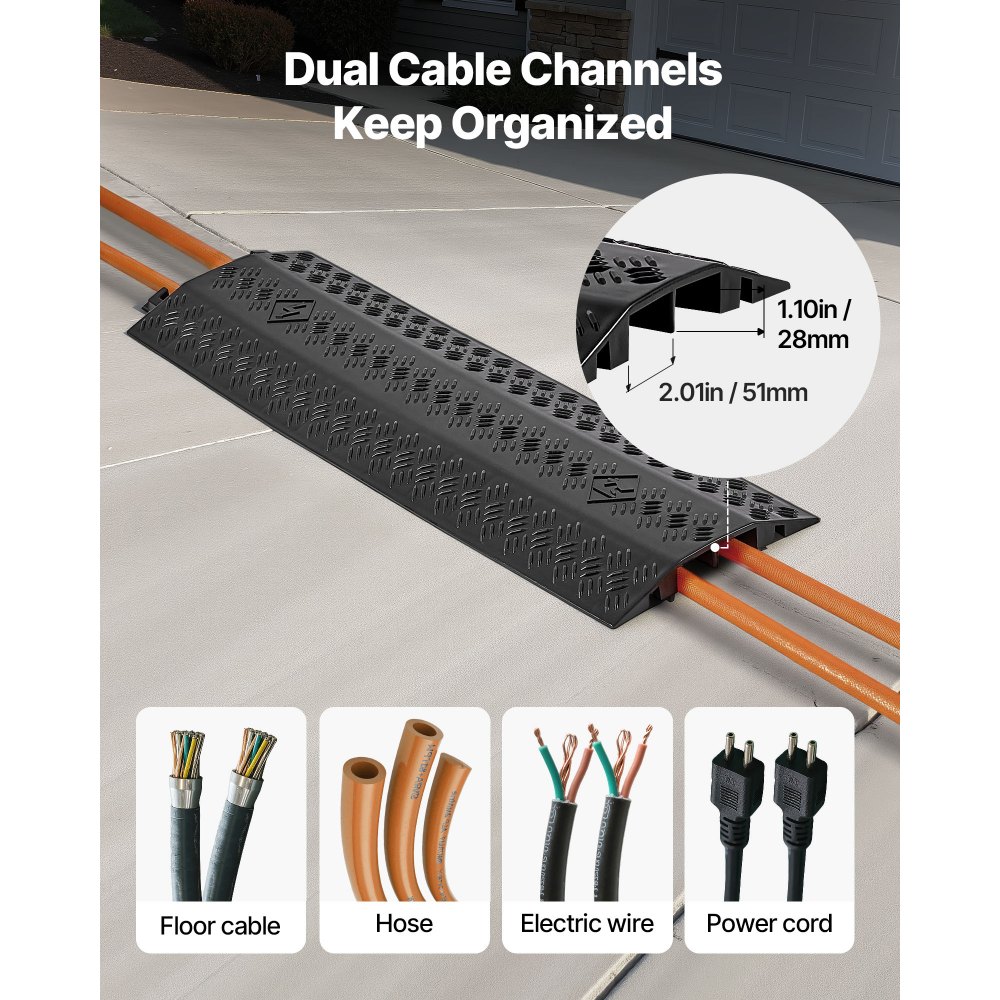 VEVOR Drop Over Cable Cover, 7,938 kg/Axle Load Capacity, Heavy Duty Cable Hose Protector Ramp, Floor Cord Cover, for High Walking Traffic Areas, Indoor, Outdoor, Home, Office, Warehouse, 3 Pack