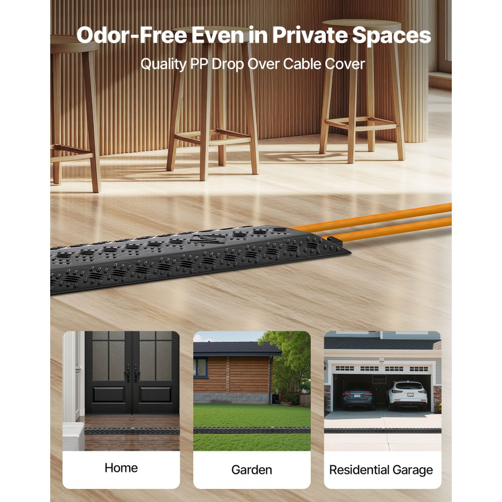 VEVOR Drop Over Cable Cover, 7,938 kg/Axle Load Capacity, Heavy Duty Cable Hose Protector Ramp, Floor Cord Protector Cover, for High Walking Traffic Areas, Indoor, Home, Office, Warehouse, 2 Pack