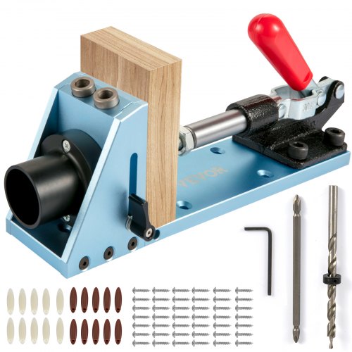 VEVOR Pocket Hole Jig Kit, M4 Adjustable & Easy to Use Joinery Woodworking System, Professional and Upgraded Aluminum, Wood Guides Joint Angle Tool w/Drill Bit Hex Key Screws for DIY Carpentry