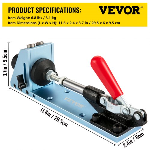 VEVOR Pocket Hole Jig Kit, Aluminum Punch Locator, Adjustable & Easy to Use Joinery Woodworking System, Guides Joint Angle w/Extension Rod Clamping Pliers 200PCS Screws for DIY Carpentry Projects