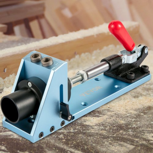 VEVOR Pocket Hole Jig Kit, Aluminum Punch Locator, Adjustable & Easy to Use Joinery Woodworking System, Guides Joint Angle w/Extension Rod Clamping Pliers 200PCS Screws for DIY Carpentry Projects