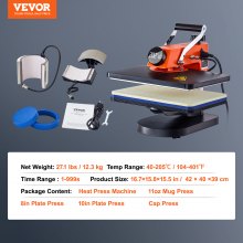 VEVOR Heat Press Machine, 12 x 15 inches Fast Heating 360 Swing Away Digital Sublimation Transfer, 5-in-1 T-Shirt Vinyl Transfer Printer for Banners Canvas Bag Pillow Shirts Cups Plates Caps