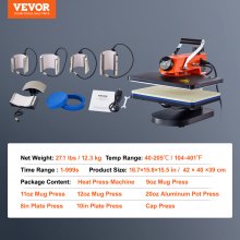 VEVOR Heat Press Machine, 12 x 15 inches Fast Heating 360 Swing Away Digital Sublimation Transfer, 8in1 T-Shirt Vinyl Transfer Printer with Anti-Scald Surface for Canvas Bag Pillow Banner