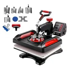 VEVOR 11 in 1 Heat Press, 12 x 15 Inch, Multifunctional Clamshell Printer, Digital Dual-Tube Heat Press Transfer Machine, Swing Away Sublimation Machine for T-Shirt Hat Cap Mug Plate Pen Shoes Black，360° Swing Away Design