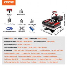 VEVOR 11 in 1 Heat Press, 12 x 15 Inch, Multifunctional Clamshell Printer, Digital Dual-Tube Heat Press Transfer Machine, Swing Away Sublimation Machine for T-Shirt Hat Cap Mug Plate Pen Shoes Black