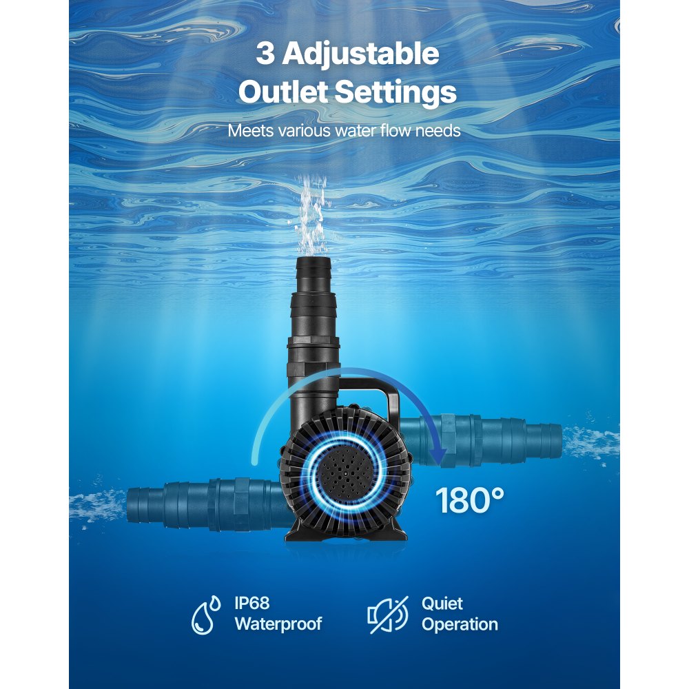 VEVOR Submersible Water Pump, 280W 4500GPH, Aquarium Return Pump with 16.4 ft Lift Height & 180° Adjustable Flow Direction, Suitable for Pond, Aquarium, Fountain, Waterfall, and Fish Tank