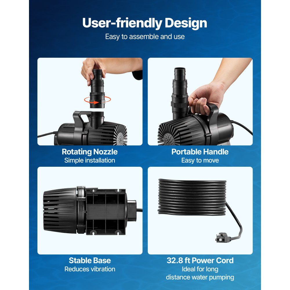 VEVOR Submersible Water Pump, 280W 4500GPH, Aquarium Return Pump with 16.4 ft Lift Height & 180° Adjustable Flow Direction, Suitable for Pond, Aquarium, Fountain, Waterfall, and Fish Tank