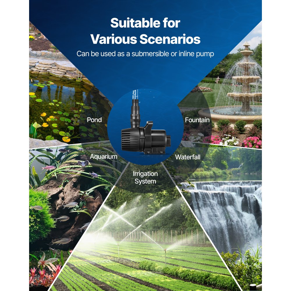 VEVOR Submersible Water Pump, 280W 4500GPH, Aquarium Return Pump with 16.4 ft Lift Height & 180° Adjustable Flow Direction, Suitable for Pond, Aquarium, Fountain, Waterfall, and Fish Tank