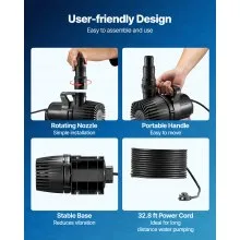 VEVOR Submersible Water Pump 280W 4500GPH Pond Pump Submersible Outdoor