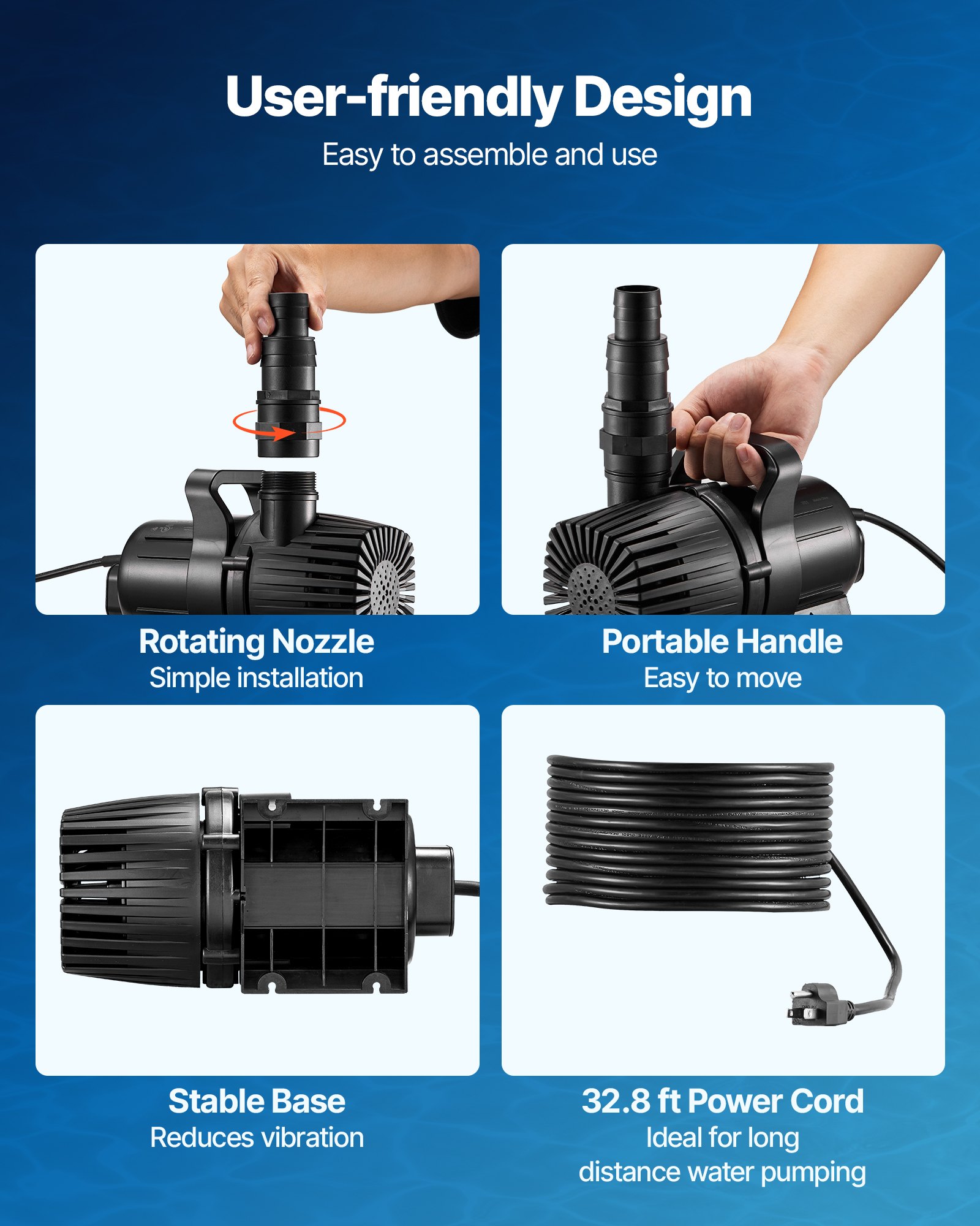 VEVOR Submersible Water Pump, 280W 4500GPH, Aquarium Return Pump with 16.4 ft Lift Height & 180° Adjustable Flow Direction, Suitable for Pond, Aquarium, Fountain, Waterfall, and Fish Tank