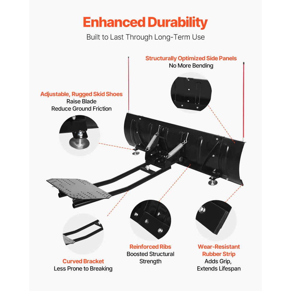 VEVOR Snow Plow Blade, 109/152 cm Width Adjustable Snow Plow Kit, Easy to Detach, Universal Mount Plowing Attachment with Rubber Flaps, Heavy Duty Steel Blade, Compatible with Most UTV &  ATV