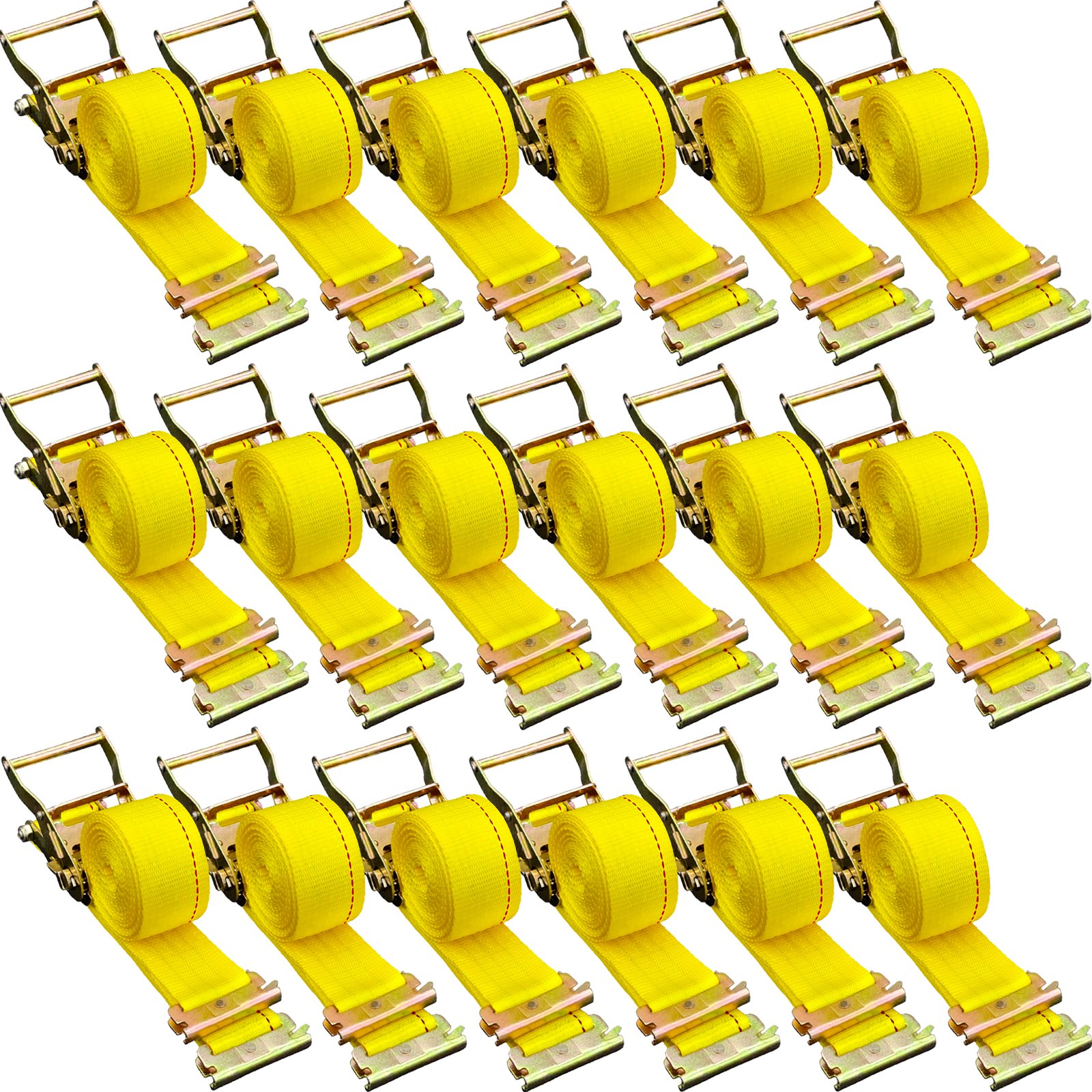 VEVOR E Track Ratchet Strap, 18PCS 5 cm x 4.57 m E-Track Straps 2000 kg Breaking Strength, with Polyester Webbing & Spring Fitting & Ratchets, Durable Tie-Downs for Motorcycles, Tire, Trailer Loads