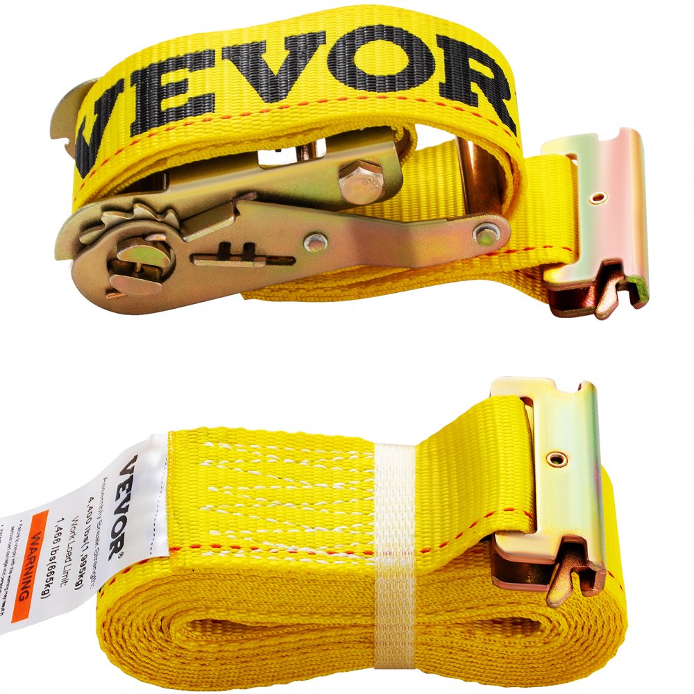 VEVOR E-Track Ratchet Strap, 8 Pack 2" x 15' E Track Straps 4400 lbs Breaking Strength, w/ Polyester Webbing & Spring Fitting & Ratchets, Durable Tie-Downs for Motorcycles, Tire, Trailer Loads