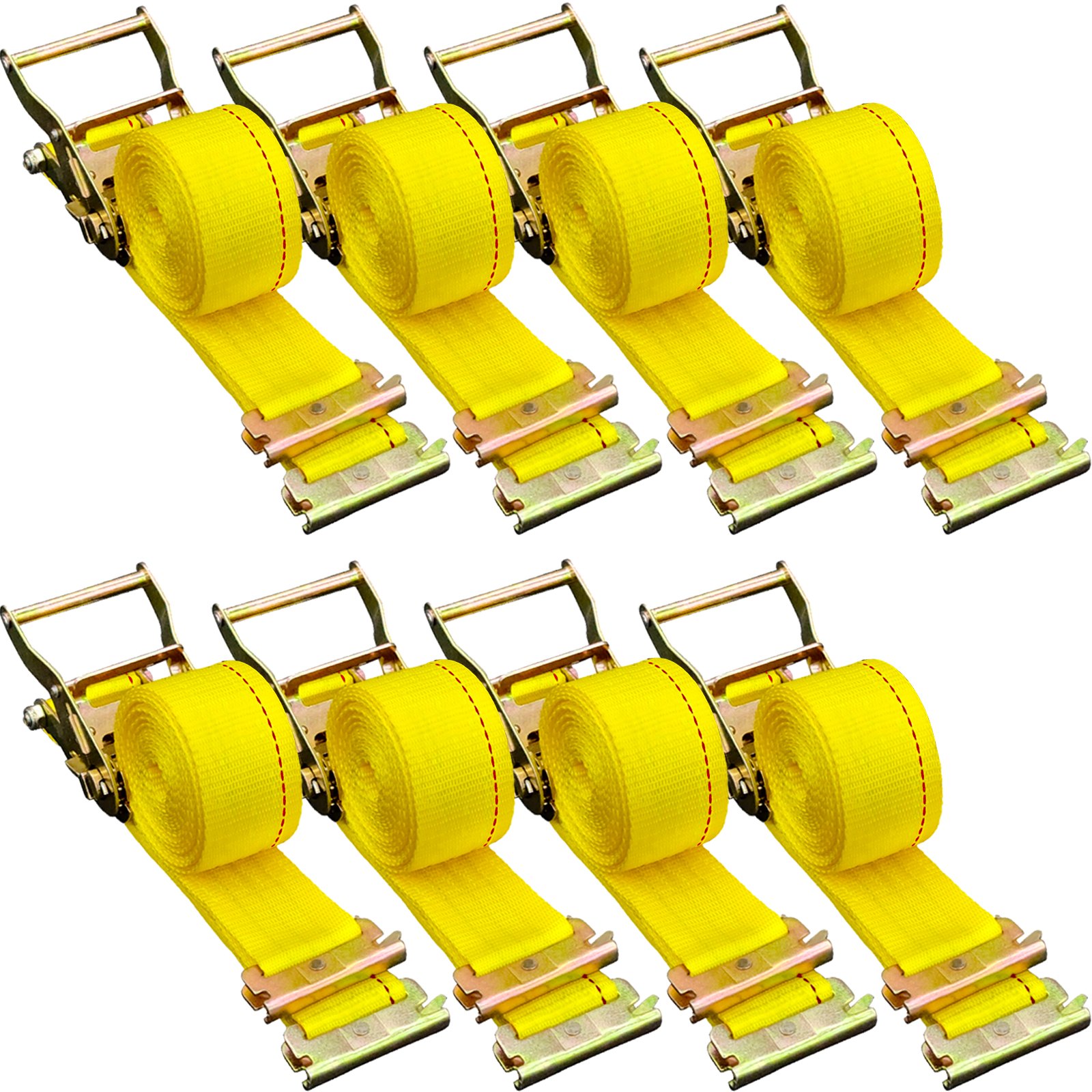 VEVOR E-Track Ratchet Strap, 8 Pack 2" x 15' E Track Straps 4400 lbs Breaking Strength, w/ Polyester Webbing & Spring Fitting & Ratchets, Durable Tie-Downs for Motorcycles, Tire, Trailer Loads