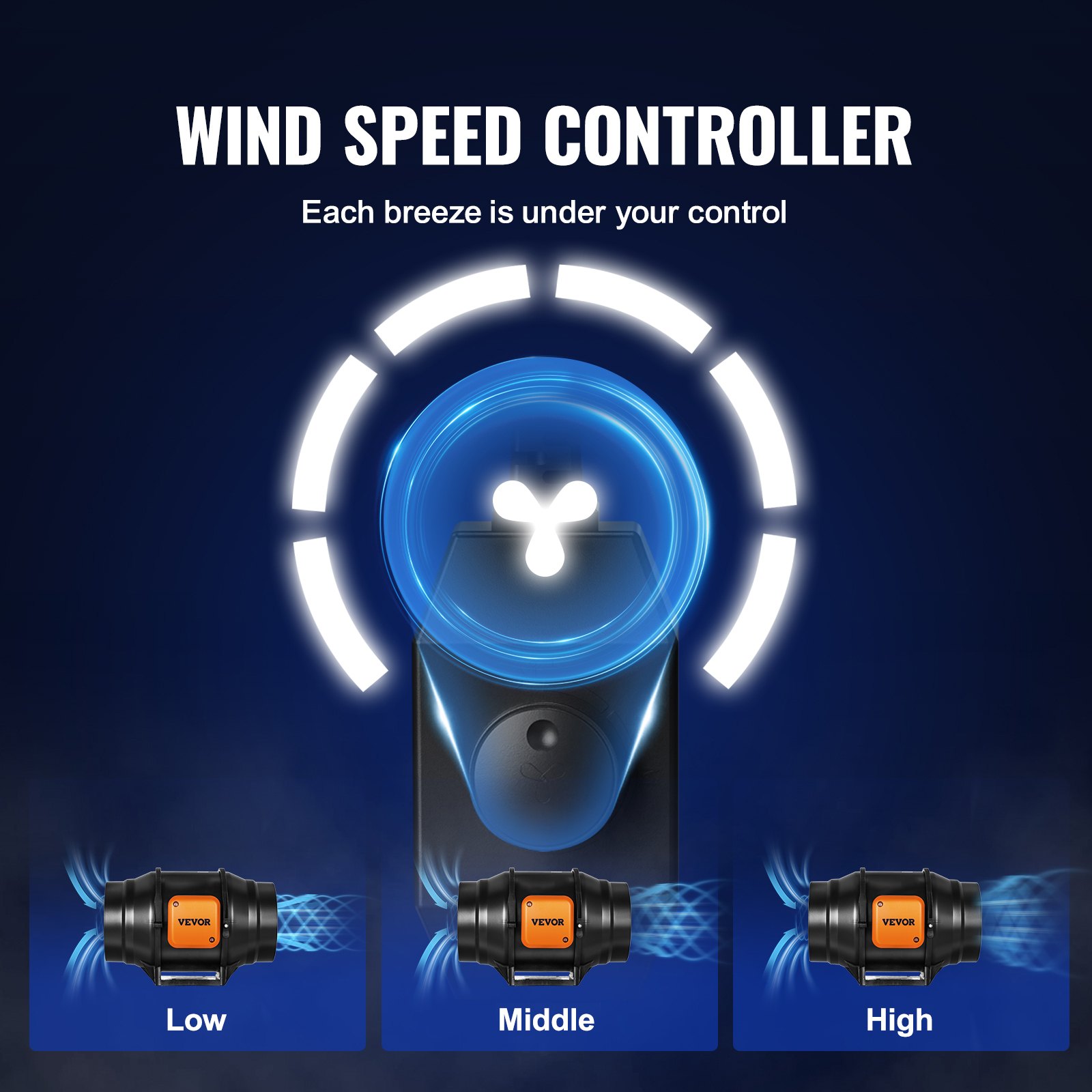 VEVOR Inline Duct Fan, 152.4mm 323.7 CFM with Variable Speed Controller, Quiet AC-motor Ventilation Exhaust Fan for Cooling Booster, Grow Tents, Hydroponics