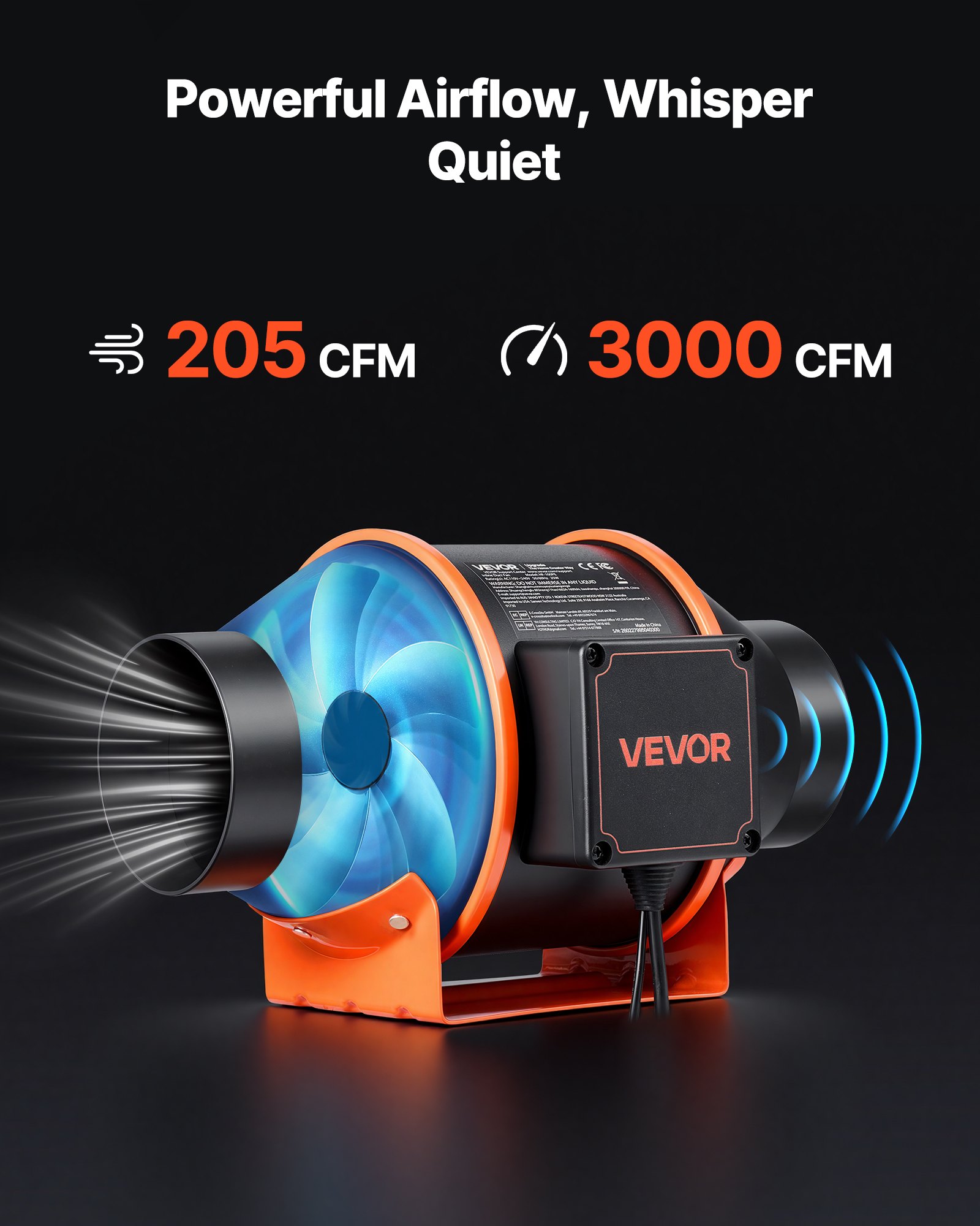 VEVOR Inline Duct Fan, 205 CFM 4 inch EC Motor Ventilation Fan with 3-Speed Circulation, 10-Speed PWM Controller, Timer-Controlled Operation, Cooling for Grow Tents, Indoor Gardening, Hydroponics