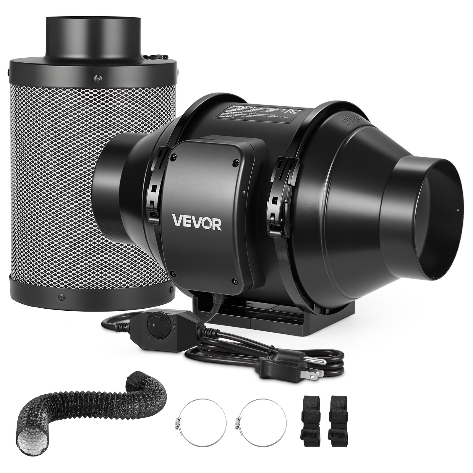 VEVOR 4" Air Filtration Kit, 180 CFM  Inline Duct Fan with Speed Controller, Carbon Filter & Ducting Ventilation System for Heating Cooling Booster, Grow Tents, Hydroponics