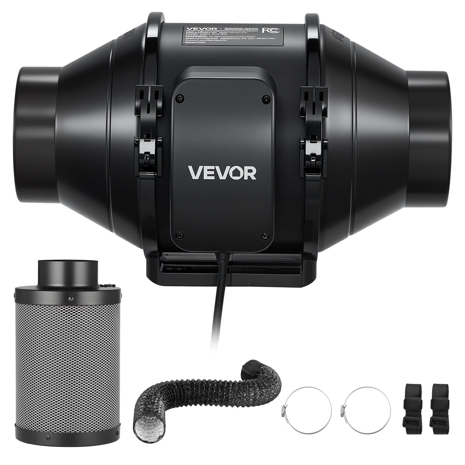 VEVOR 4" Air Filtration Kit, 180 CFM  Inline Duct Fan with Speed Controller, Carbon Filter & Ducting Ventilation System for Heating Cooling Booster, Grow Tents, Hydroponics