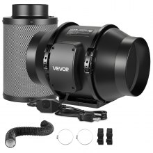 VEVOR 6" Air Filtration Kit, 180 CFM Inline Duct Fan with Speed Controller, Carbon Filter & Ducting Ventilation System for Heating Cooling Booster, Grow Tents, Hydroponics