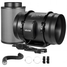 VEVOR 8" Air Filtration Kit, 180 CFM Inline Duct Fan with Speed Controller, Carbon Filter & Ducting Ventilation System for Heating Cooling Booster, Grow Tents, Hydroponics