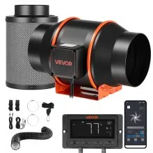 VEVOR Inline Duct Fan Kit Carbon Filter, 683 m³/h 152.4 mm EC Motor Exhaust Ventilation Fan with 10-Speed, PWM Controller, App Control, Timer, Cooling for Grow Tent, Indoor Gardening, Hydroponics