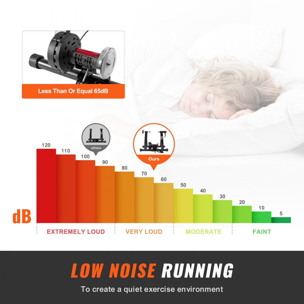 VEVOR Bike Trainer Stand, Magnetic Stationary Bike Stand for 26"-29" Wheels, 6 Resistance Settings, Noise Reduction Flywheel Motor, for Indoor Riding Exercise, Quick-Release Lever & Front Wheel Riser