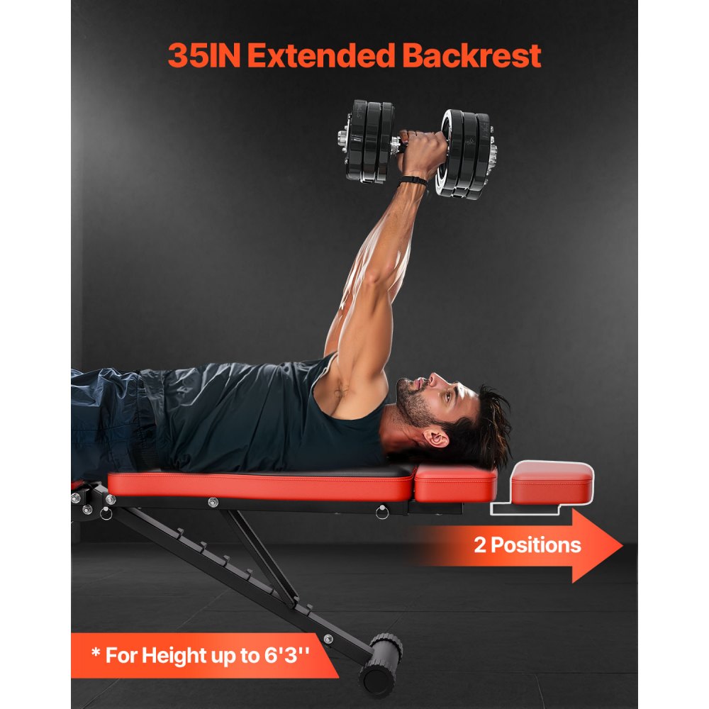 VEVOR Weight Bench, 660lbs Adjustable Weight Bench Press for Full Body Workout, Exercise Sit up Bench for Home Gym Strength Training, Flat Bench with Extended Head/Neck Protection & Quick Folding