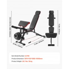 VEVOR Weight Bench Sit up Bench Home Gym Strength Training Workout Adjustable