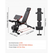 VEVOR Weight Bench Sit up Bench Home Gym Strength Training Workout Adjustable