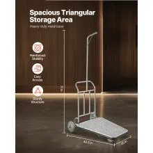 VEVOR Luggage Cart 600 LBS 3 Wheel Stainless Steel Finish Bellman's Cart