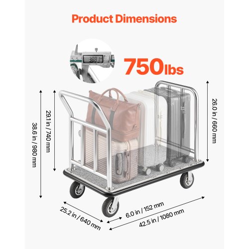 Hotelli platvormkäru 340 kg, madal raam, Ø 152 mm rattad — pilt 3