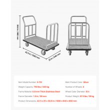 VEVOR Hotel Luggage Cart 750 LBS Platform Truck with Removable Front Frame