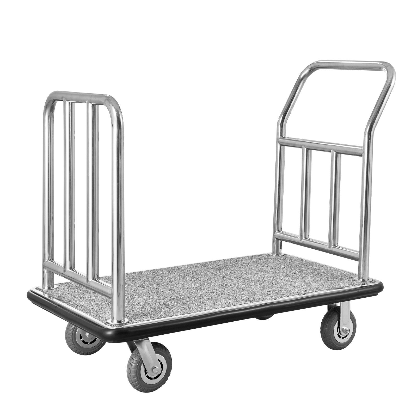 VEVOR Hotel Luggage Cart, 750 LBS Load Capacity, Deluxe Platform Truck with Removable Front Frame, Valet Cart with Grey Carpeted Deck and 6-inch Rubber Wheels, Ideal for Hotels, Condos, Resorts
