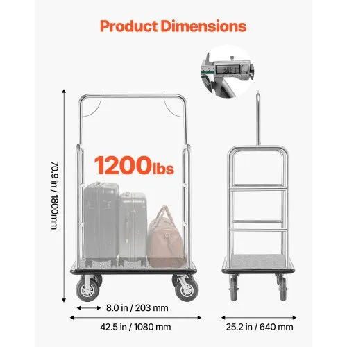 Hotelli pagasikäru 544 kg, sirge raam, Ø 203 mm rattad — pilt 3