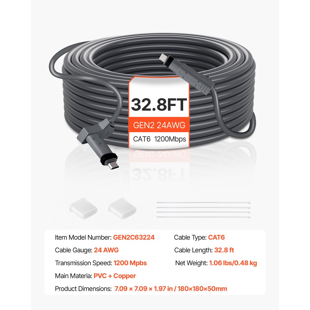 VEVOR Starlink Gen 2 Cable 32.8FT /10 m Extension Cable Standard Generation 2 1200 Mps 24 AWG / 0.25 mm²