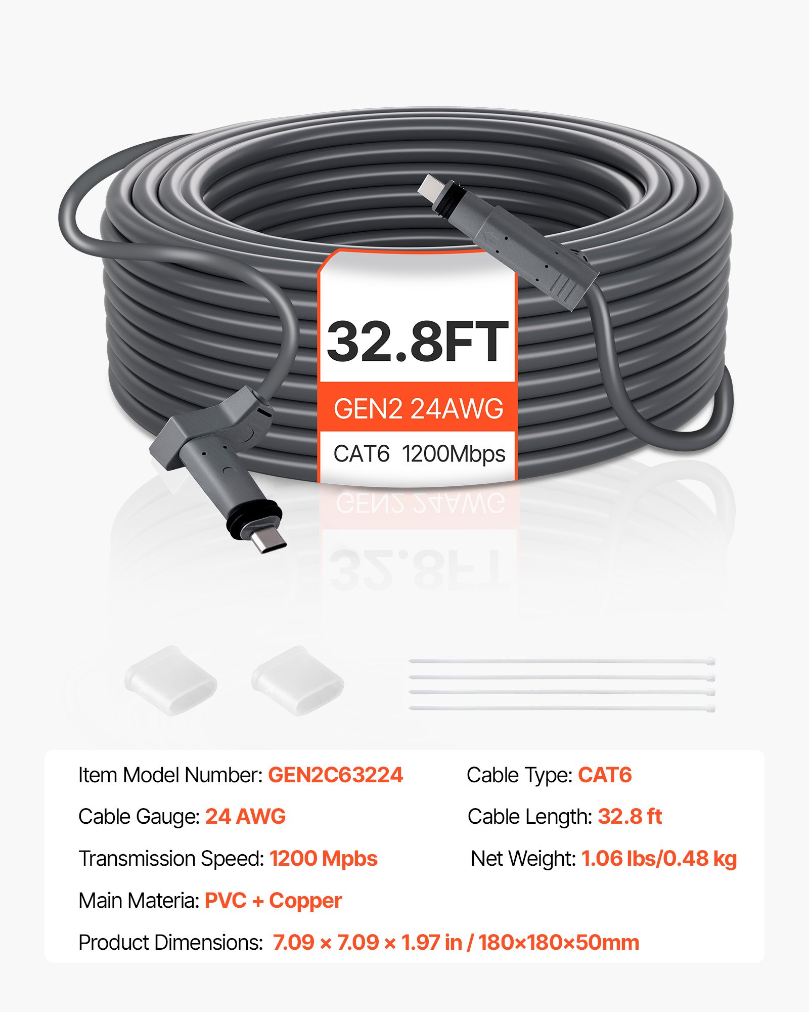 VEVOR Starlink Gen 2 Cable 32.8FT /10 m Extension Cable Standard Generation 2 1200 Mps 24 AWG / 0.25 mm²