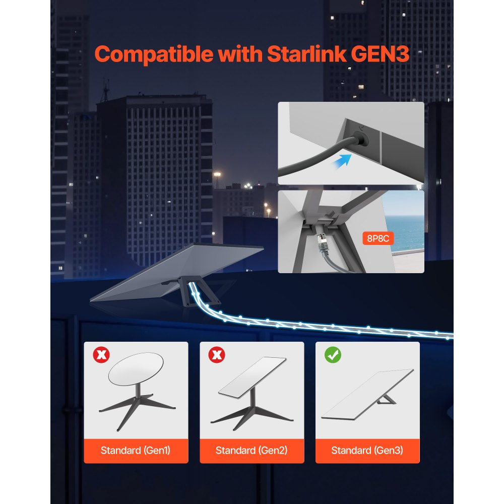 VEVOR Starlink Gen 3 Cable 100 FT / 30.48 m Extension Cable Standard Generation 3 1200 Mps 26 AWG / 0.15 mm²