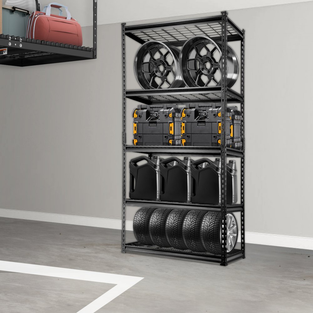 VEVOR Storage Shelving Unit, 5-Tier Adjustable, 907 kg Capacity, Heavy Duty Garage Shelves Metal Organizer Wire Rack, Black, 90 x 40 x 182.9 cm for Kitchen Pantry Basement Bathroom Laundry Closet