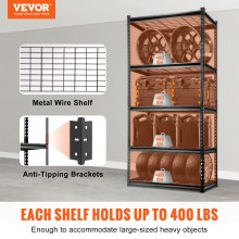 VEVOR Storage Shelving Unit, 5-Tier Adjustable, 907 kg Capacity, Heavy Duty Garage Shelves Metal Organizer Wire Rack, Black, 90 x 40 x 182.9 cm for Kitchen Pantry Basement Bathroom Laundry Closet