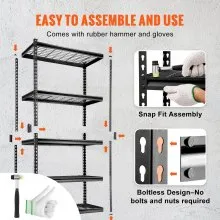 VEVOR Storage Shelving Unit, 5-Tier Adjustable, 2000 lbs Capacity, Heavy Duty Garage Shelves Metal Organizer Wire Rack, Black, 36" L x 16" W x 72" H for Kitchen Pantry Basement Bathroom Laundry Closet
