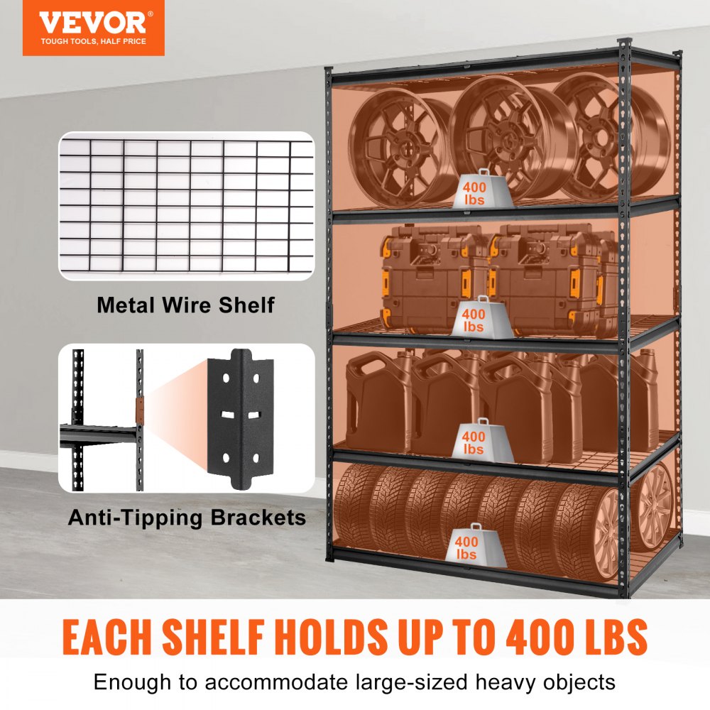 VEVOR Storage Shelving Unit, 5-Tier Adjustable, 2000 lbs Capacity