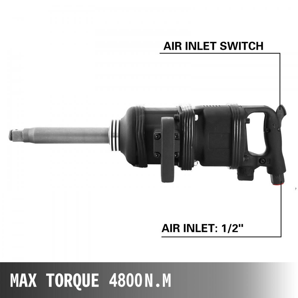 6800 N.M Torque Heavy Duty 1" Inch Drive Long Shank Air Impact Wrench Gun Power