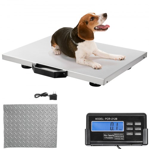 VEVOR Digital Livestock Scale 440Lbs x 0.2Lbs, Pet Vet Scale Large Platform 20.5x16.5 Inch, Stainless Steel Industrial Floor Scale Postal, Shipping Scale, Pig Scale, Dog Weight Scale
