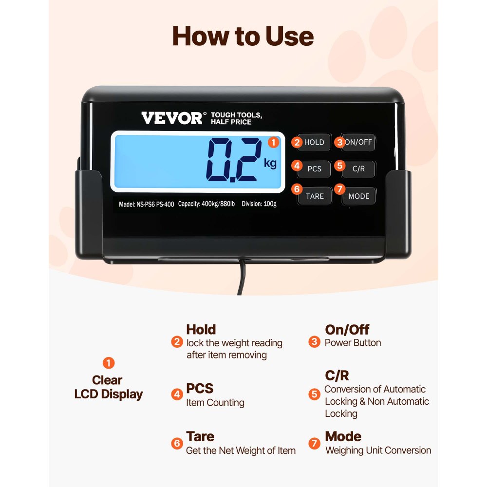 VEVOR Livestock Scale 700LBS, Dog Scales Large Platform 40.6x20.9Inch Stainless Steel Vet Scale Industrial Floor Scale Large Animal Scale  Pig Scale Goat Weight Scale Pet Digital Scale