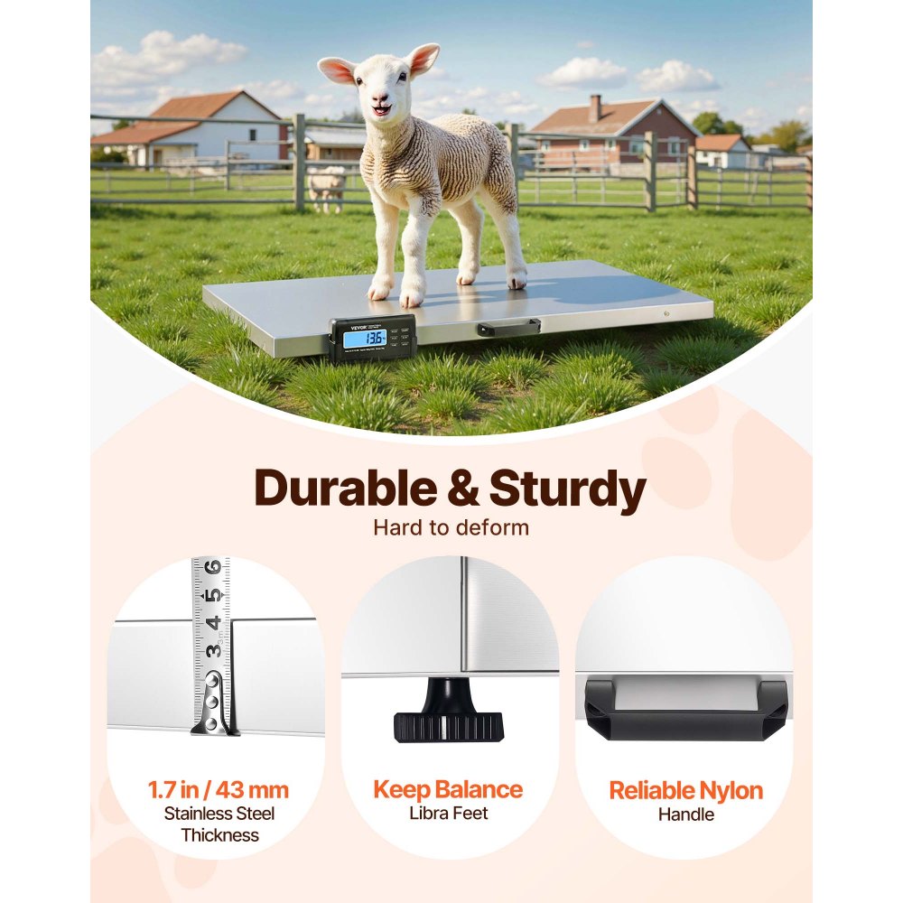 VEVOR Livestock Scale 700LBS, Dog Scales Large Platform 40.6x20.9Inch Stainless Steel Vet Scale Industrial Floor Scale Large Animal Scale  Pig Scale Goat Weight Scale Pet Digital Scale