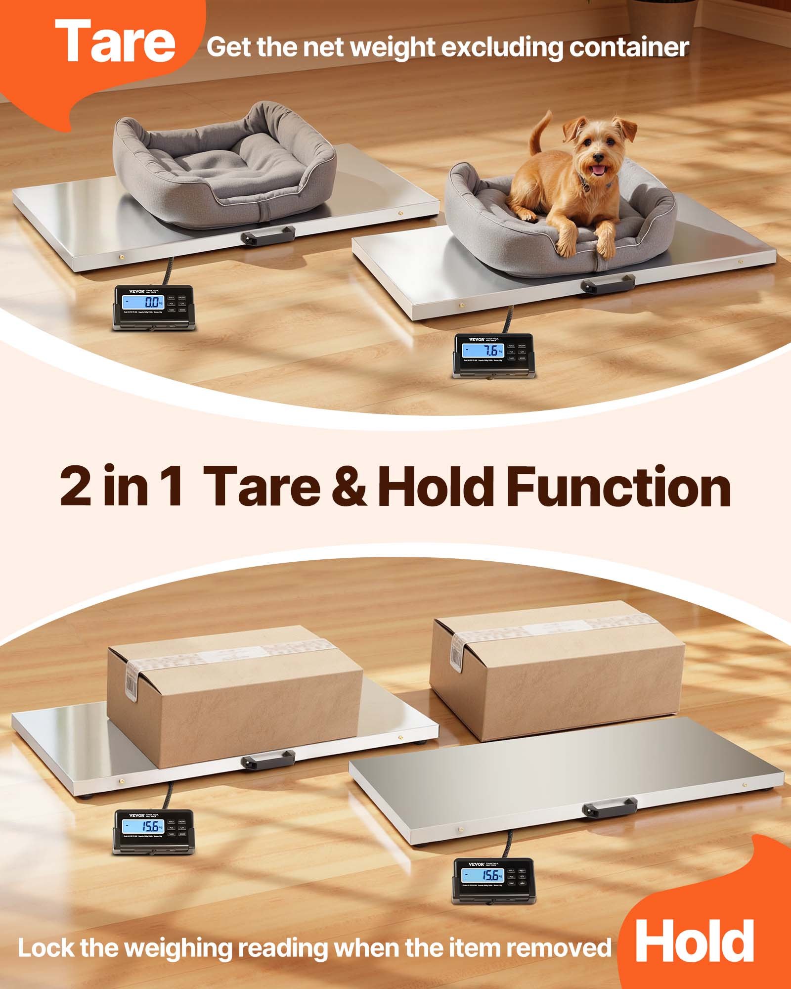 VEVOR Livestock Scale 700LBS, Dog Scales Large Platform 40.6x20.9Inch Stainless Steel Vet Scale Industrial Floor Scale Large Animal Scale  Pig Scale Goat Weight Scale Pet Digital Scale